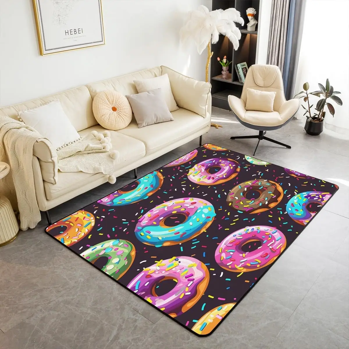 Donuts Accent Rug Chocolate Doughnut Living Room Rugs Colorful Cartoon Whimsical Dessert Decor Carpet Room Decor Area Rug