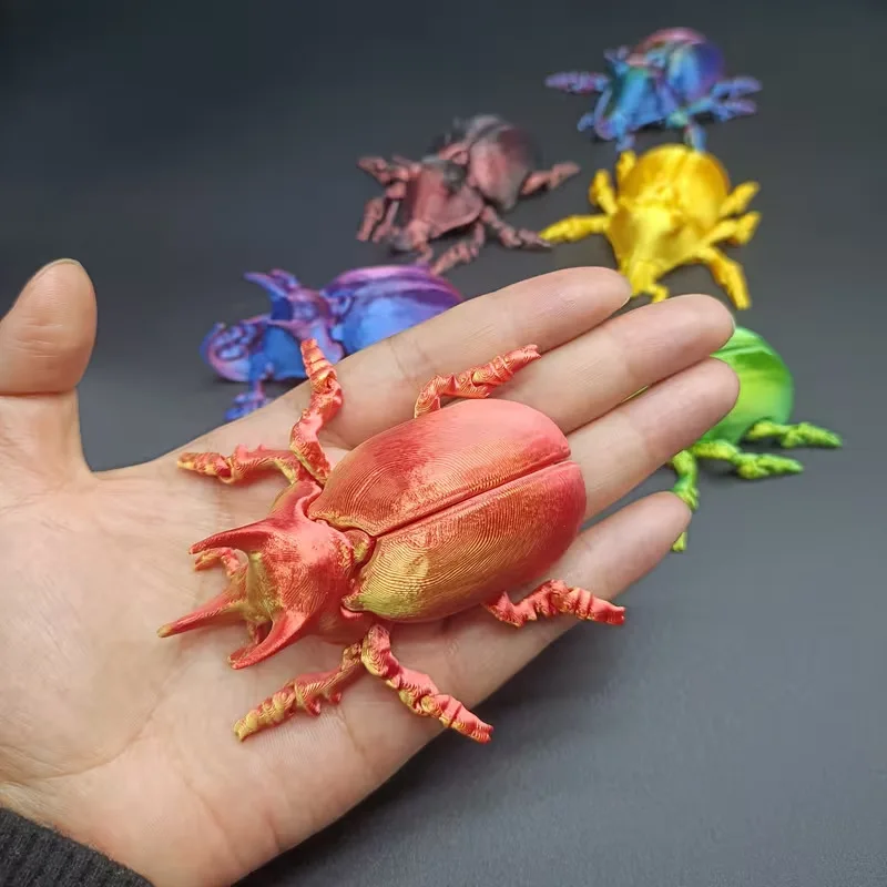3D‑Printed Rhinoceros Beetle Model, Movable Legs &Wings, Multicolor Insect Statue for Home Office Desktop Decor Collectible Gift