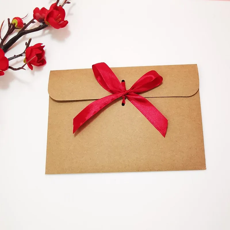 50pcs/lot Kraft Ribbon Envelope High-grade Paper Postcards Western Envelopes for Wedding Invitations Stationery Gift Packaging
