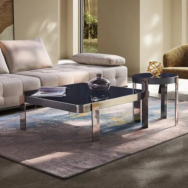 

Nordic Multicolor Toughened Glass Coffee Table Stainless Steel Frame Home Furniture Simplicity Square Tea Table For Living Room