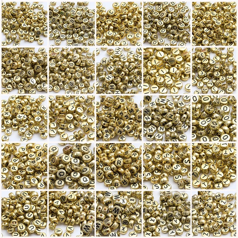 100-500PCS Gold Round Acrylic Letter Beads A-Z Alphabet Loose Beads For Jewelry Making DIY Necklace Bracelet Handmade Craft