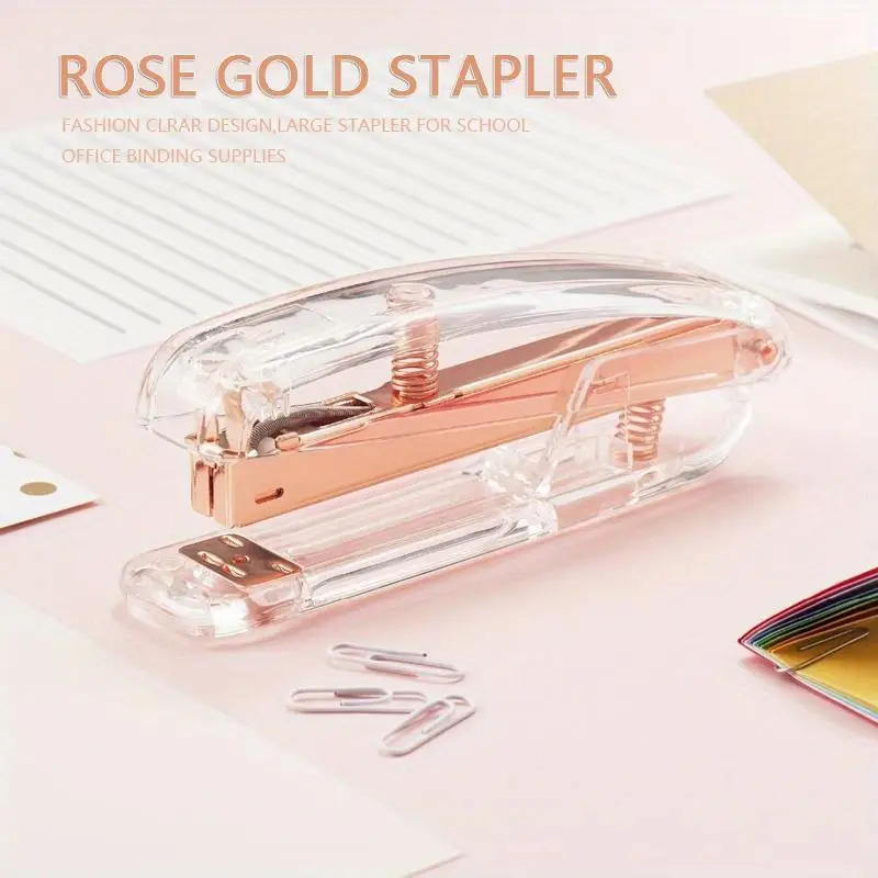 1Pc Fashion Rose Gold Stapler Desk Binder Book Paper Stapling Staple Remover Staples Hold Punch School Office Binding Supplies