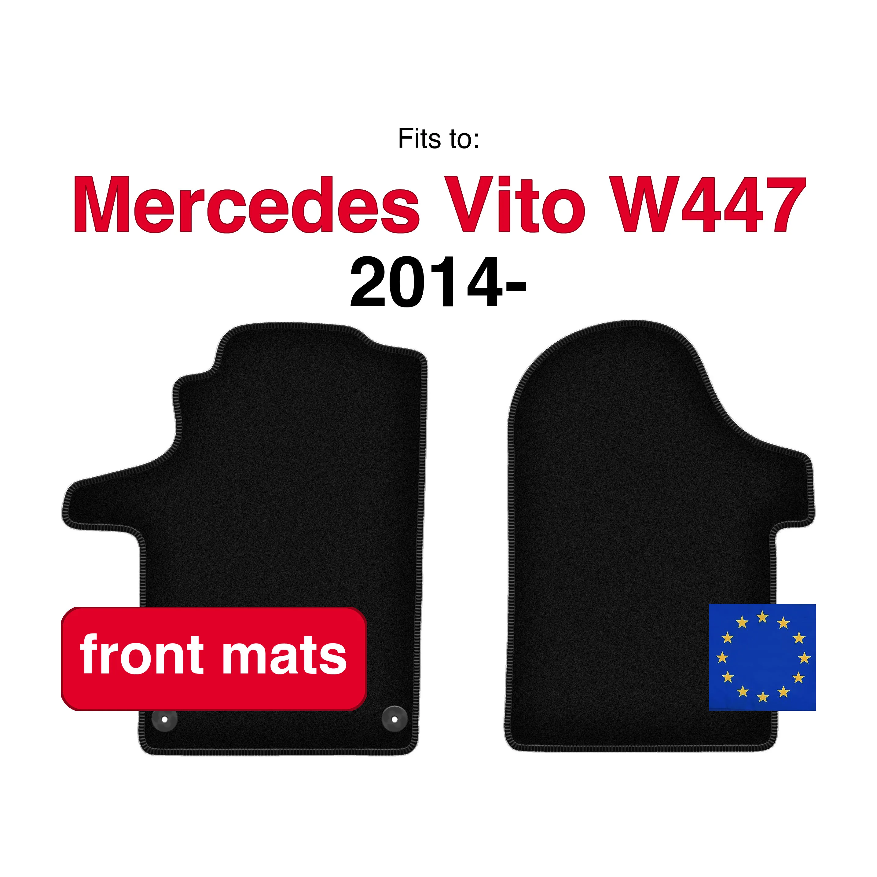 Tapis avant en velours pour Mercedes Vito W447 livraison (2014-) -Noir (2 pcs)