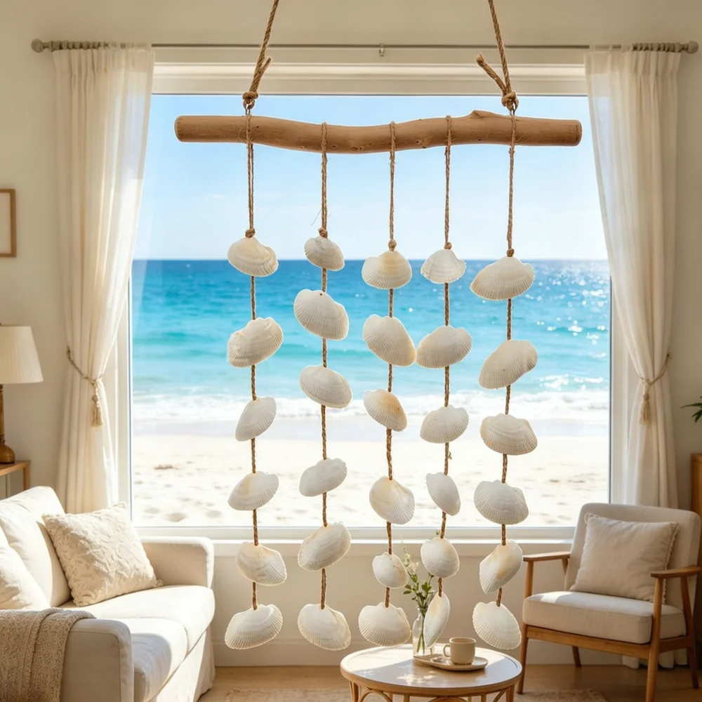 Coastal Driftwood Hanging Bell Wind Chime Artistic Home Wall Ornament For Beach House Vacation Rental Decor Gift