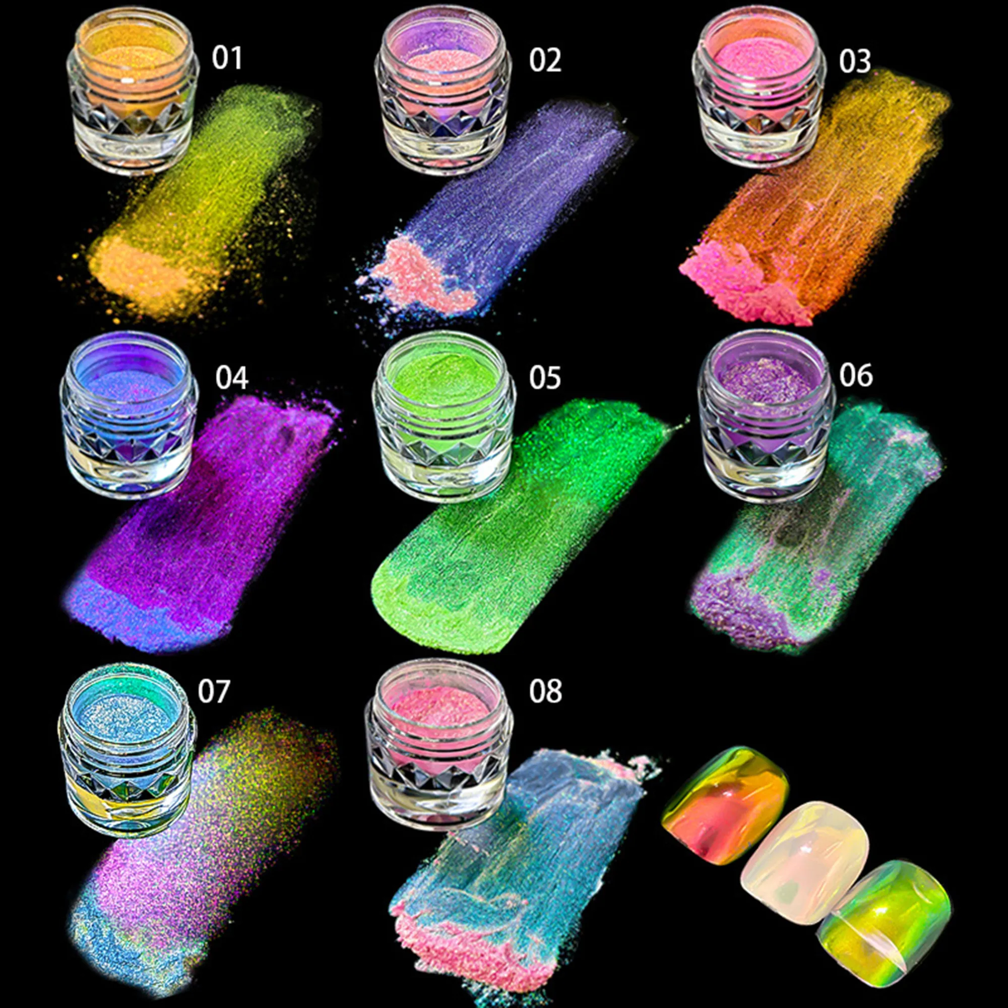 

8pcs/set NEW Chameleon Aurora Powder Polarized Magic Mirror Powder Neon Powder Eyeshadow Nail Art Material Nail Powder