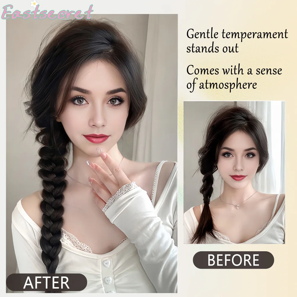 Fish bone braid double ponytail hair Fried Dough Twists long braid side low ponytail semi tied synthetic wig Fried Twists braid