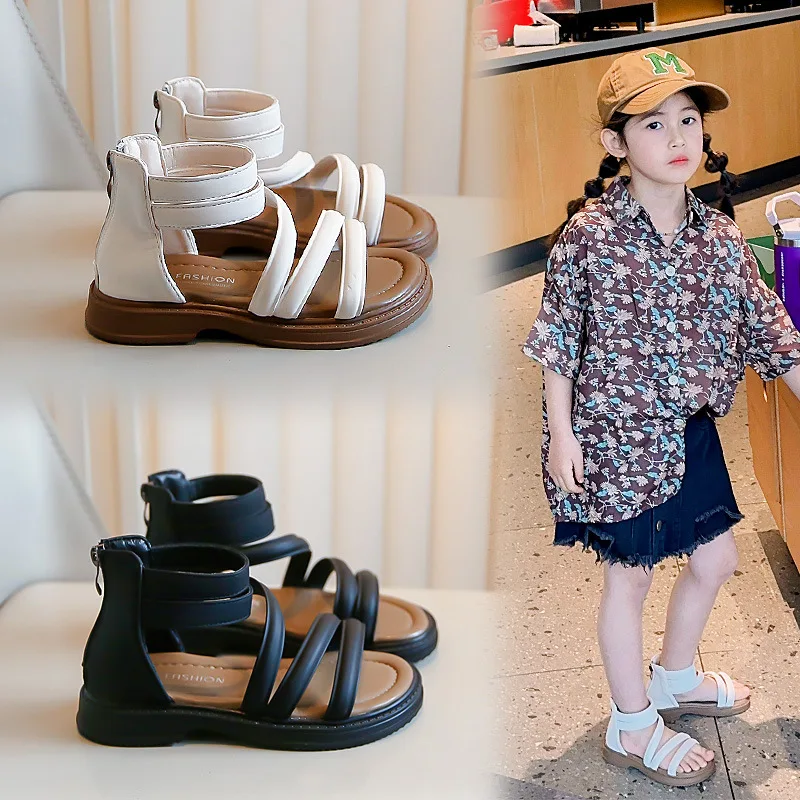 Children's Roman Sandals 2024 Summer New Girls Open-toed Princess Soft Soled Little Girl Sandals