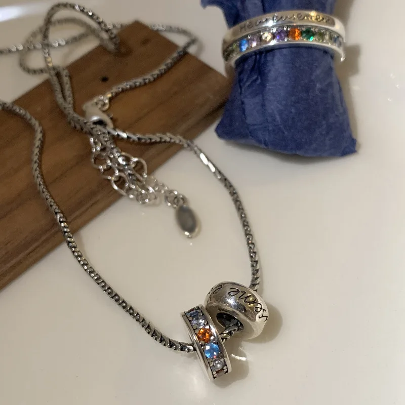 New Arrival Trendy Colorful Crystal Round Circle Retro Thai Silver Ladies Chains Necklace Jewelry For Women Gifts Cheap