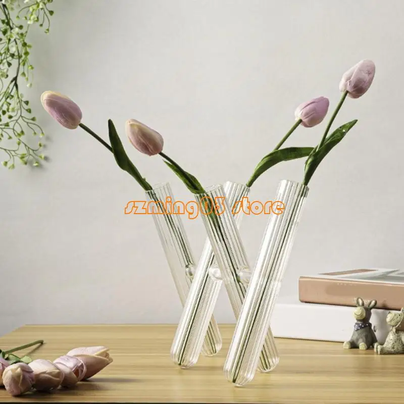 Vasos vidro elegantes H9ec com padrão listrado para flores e recipiente planta diy