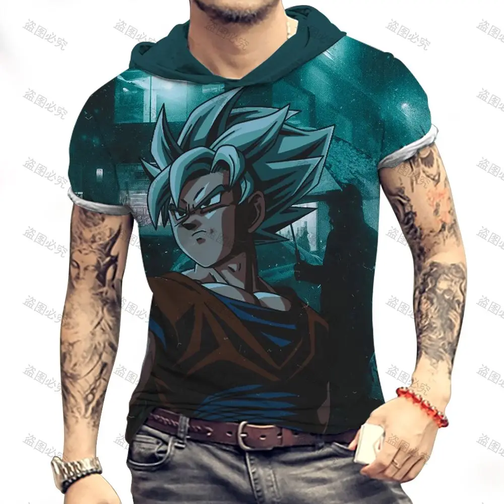 Y2k T-shirt Men Dragon Ball Z Tops Men\'s Hooded Streetwear Vegeta Essentials Clothing Fashion Goku 2024 Super Saiya New Oversize