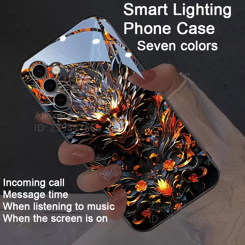 

Mech Golden Dragon Sound Control LED Flash Case For Samsung S25 S24 S23 S22 S21 S20 FE Note Plus 20 Ultra Luminous Glass Cover