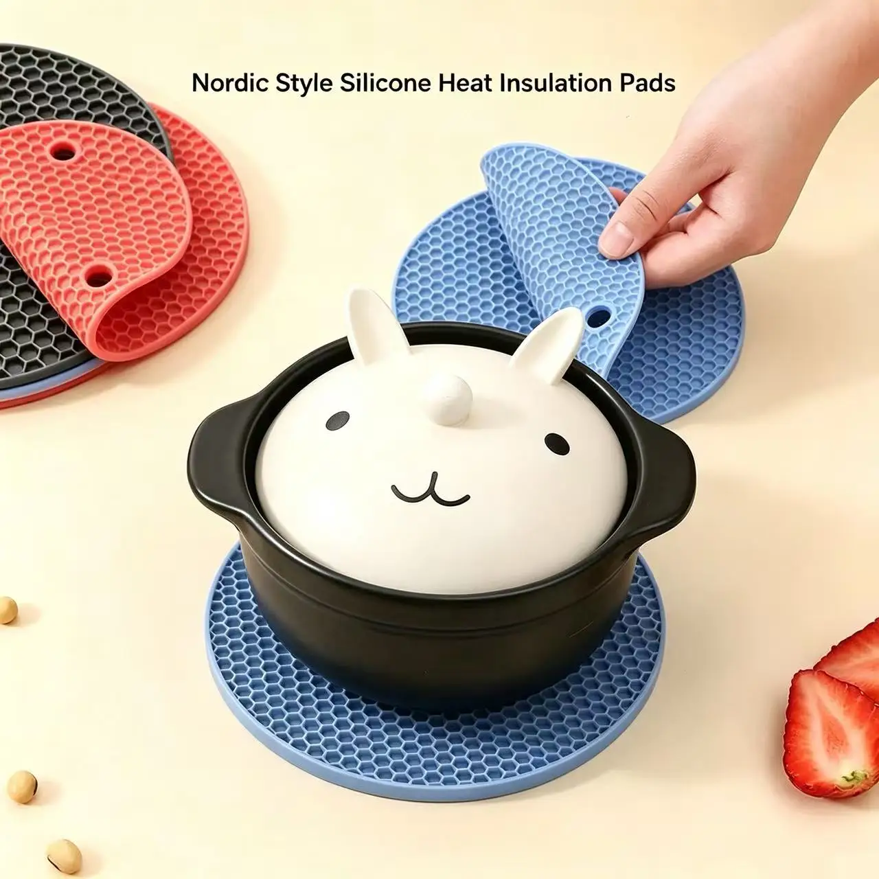 3Pcs Random Nordic Silicone Trivet Honeycomb Non-slip Heat Resistant Pot Coaster Kitchen Table Insulation Pad Easy Clean