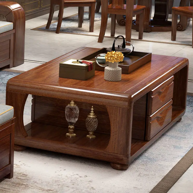 

Golden silk walnut coffee table solid wood coffee table new Chinese modern simple light luxury locker combination complete livin