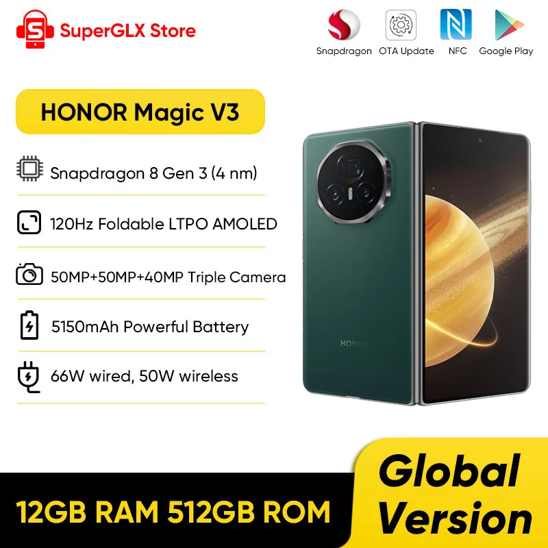 2024 New Honor Magic V3 Global Version 5G Foldable LTPO AMOLED 120Hz Display 7.92