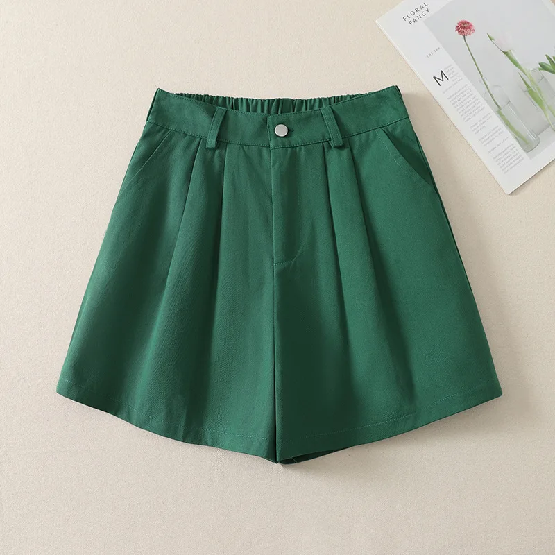 Women Summer New Korean Style Solid Candy Color Cotton A-Line Shorts High Waist Slimming Casual Wide Leg Shorts