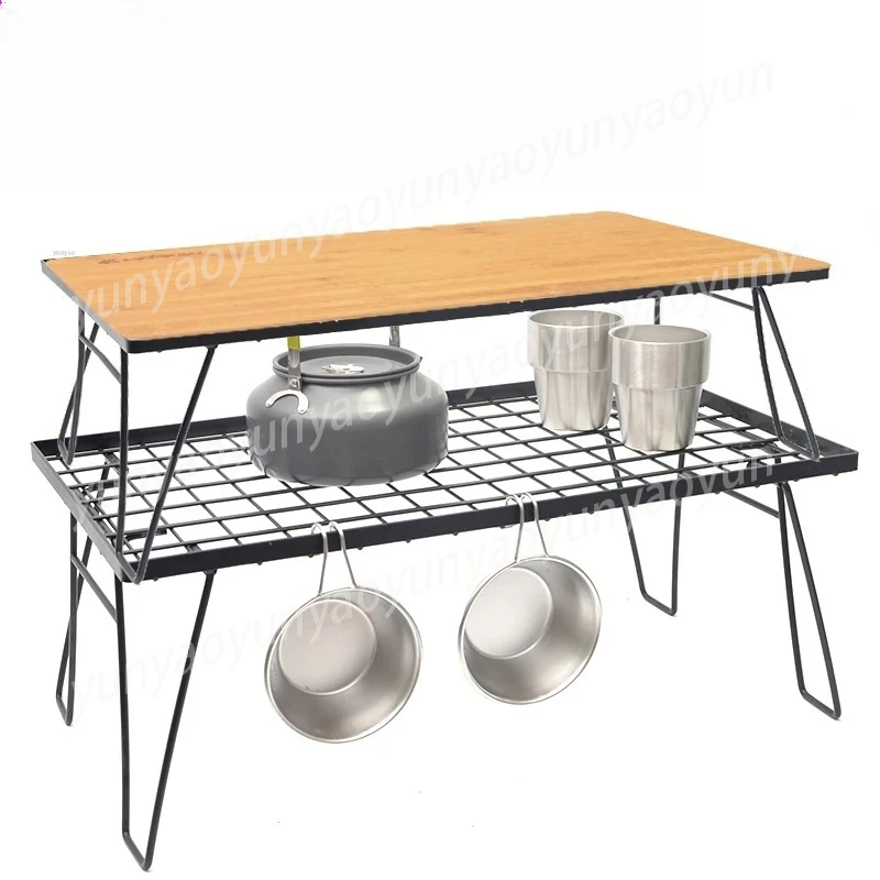 

Multifunctional Portable Camping Table - Foldable BBQ Mesh Table with Storage & Drain Bowl Rack