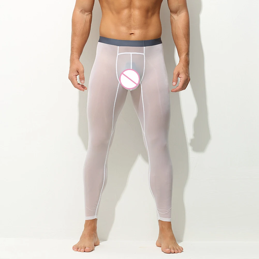 رجل طماق ضيق رقيقة تمتد الحرير الجليد مثير شفافة الرياضة السروال طماق للرجال الرجال الشتاء السراويل