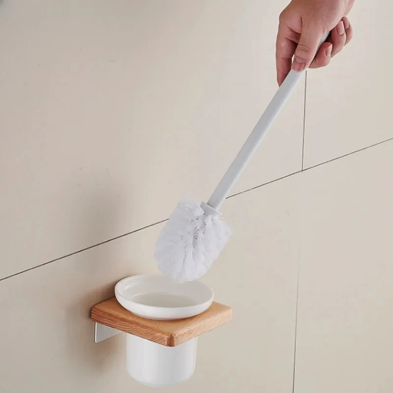 Solid Wood Toilet Brush Holder Square Toilet Brush Rack Wall Mounted Shelf Storage Rack Bathroom Accessories Cleaning Tools