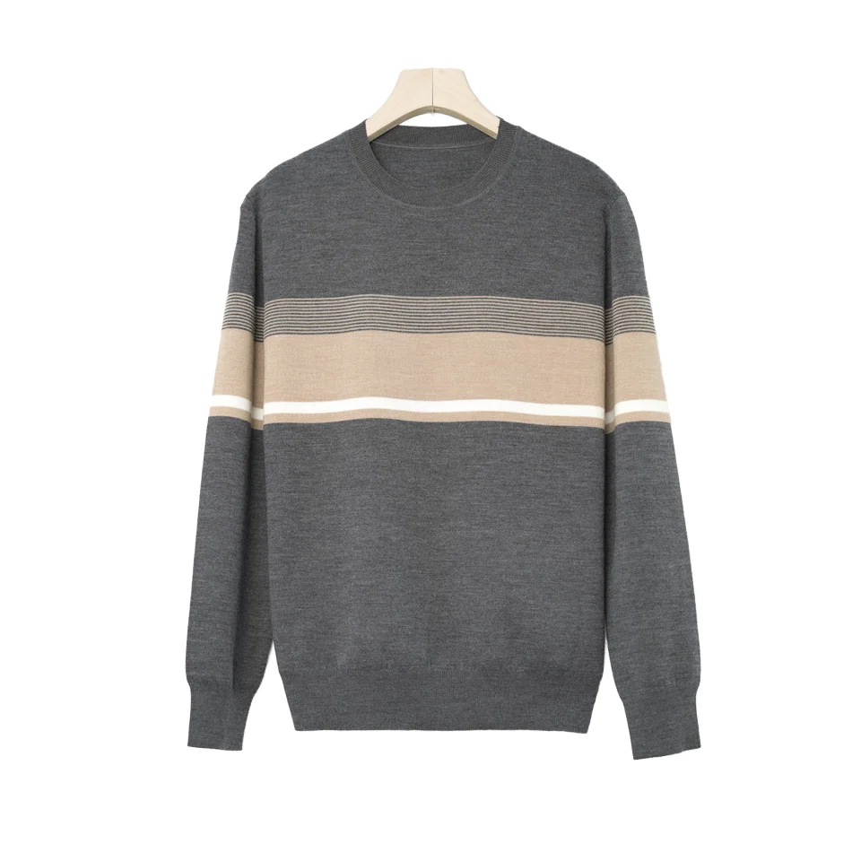 

Мужской повседневный вязаный пуловер с круглым вырезом, свитер с длинными рукавами, зимний сезон, противоусадочный, против морщин, 100% шерсть, теплый