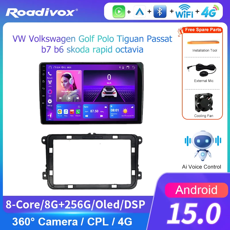 AI VOICE Android car radio for VW Volkswagen Golf Polo Tiguan Passat b7 b6 stereo GPS Navigation video Multimedia Player tape