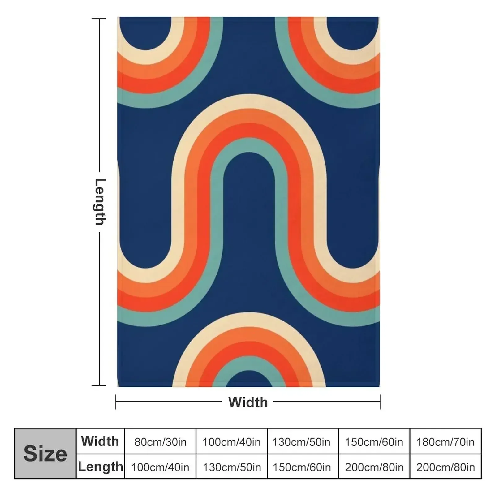 70s Pattern Waves Dark Blue and Orange Tones Pattern Throw Blanket Travel Blankets For Sofas Blankets