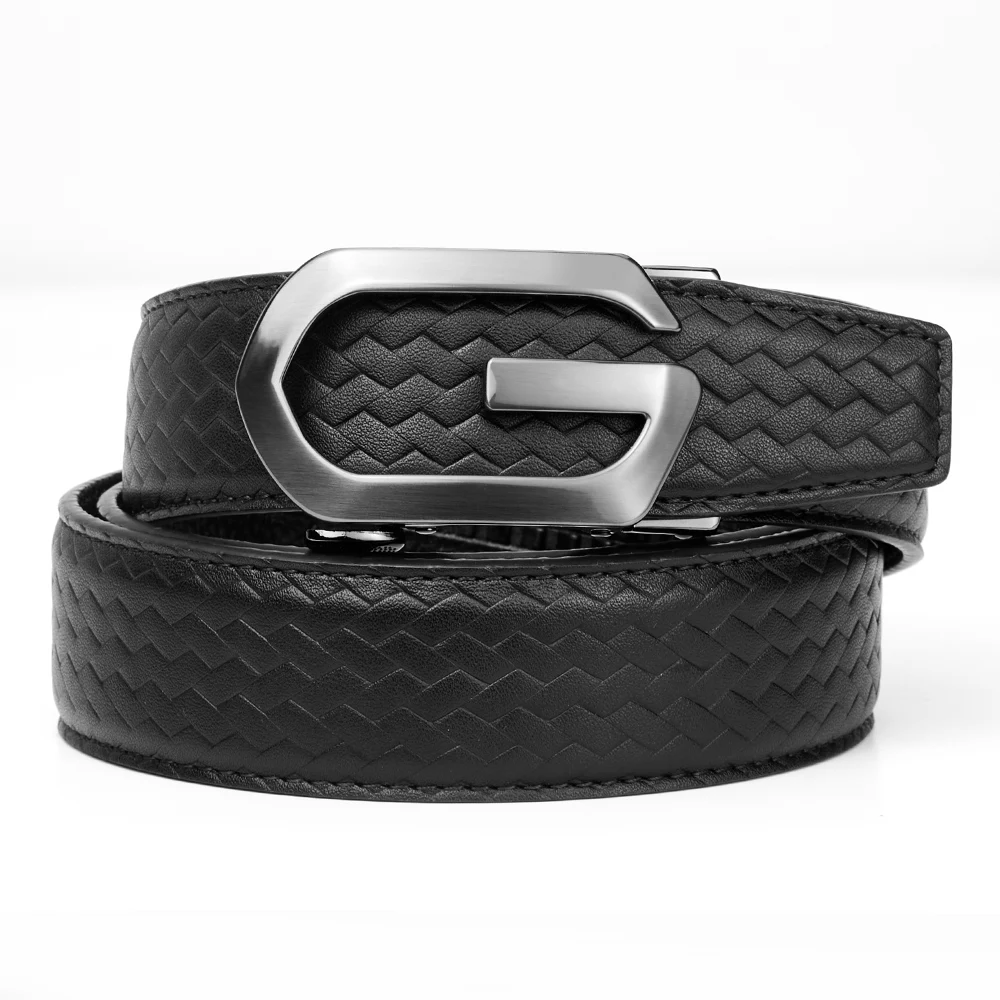 Leather Belt Automatic Buckle Hollow Out First Layer Cowhide Embossed Weaving Genuine Leather Men's Belt Micro Adjustable Belt