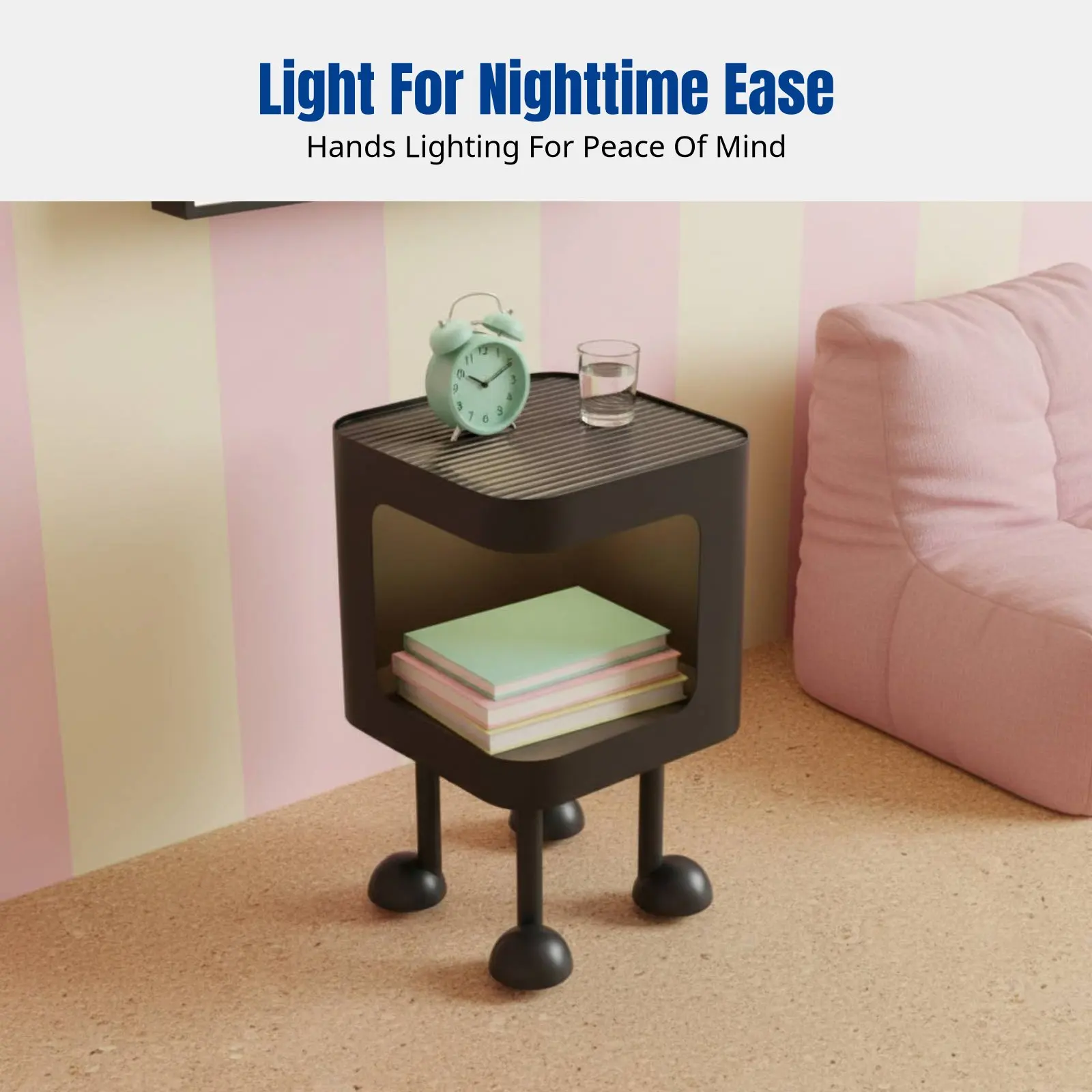 Cute Cream Style Bedside Cabinet Light, Multi-Layer Storage Shelf, Bedroom Side Table