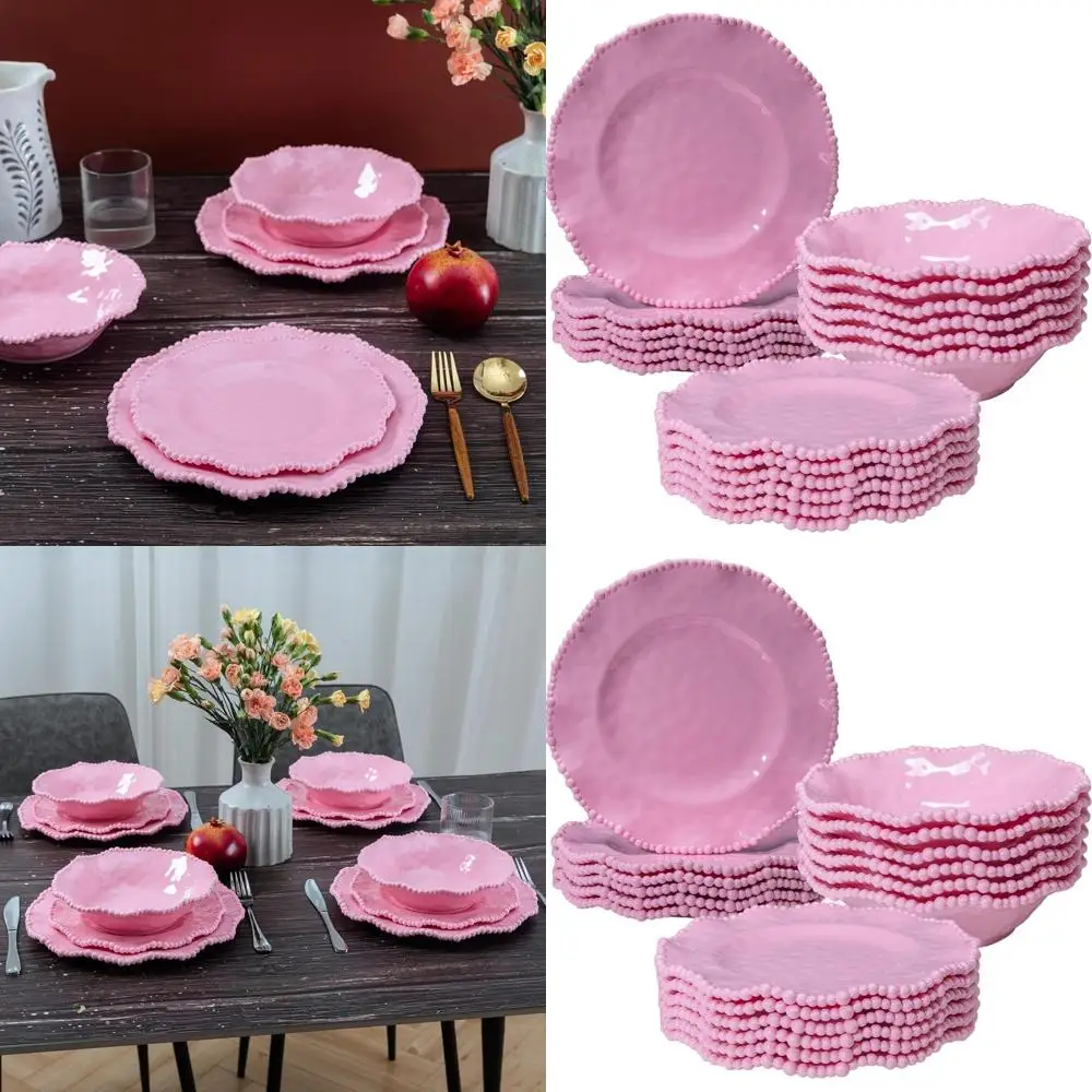 

Набор столовой посуды из меламина, 18 предметов, легкий и без BPA, дизайн из бисера, идеально подходит для девочек, идеально подходит для подарков на День святого Валентина и матери