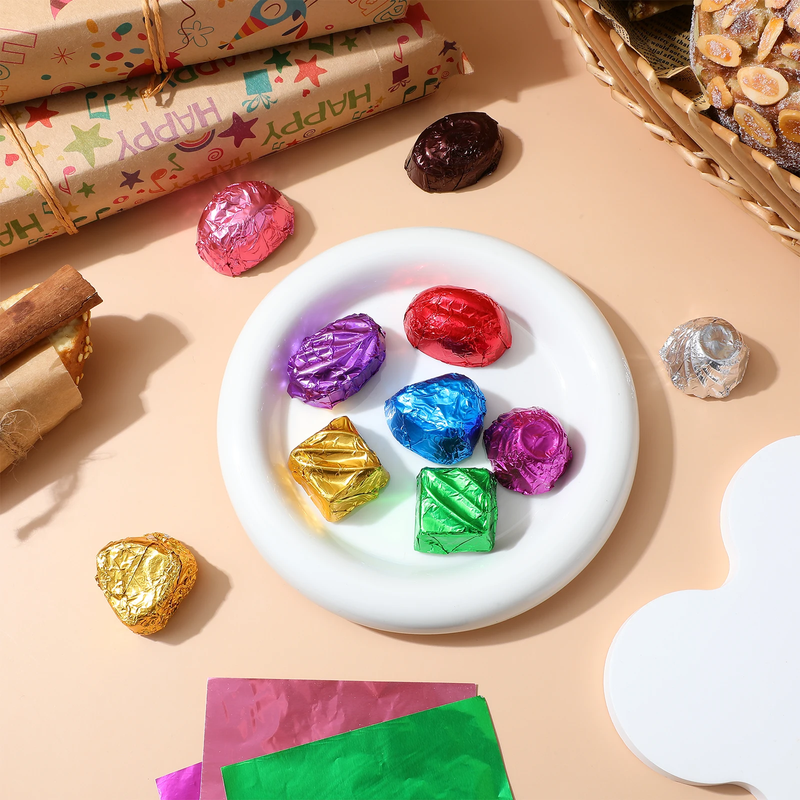 

900 шт. красочная бумага из алюминиевой фольги для упаковки шоколада, упаковка для пищевых продуктов, глянцевая упаковка разных цветов, хлебобулочная свадьба