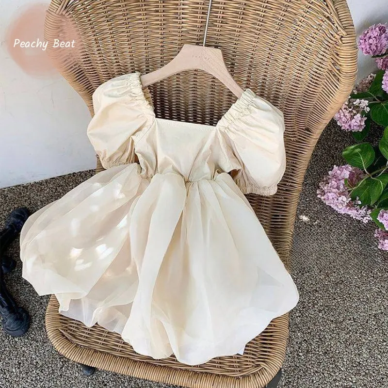 Baby Girl Princess Tutu Dress Puff Sleeve Infant Toddle Kids Vintage Vestido Backless Wedding Party Birthday Child Clothes 1-10Y