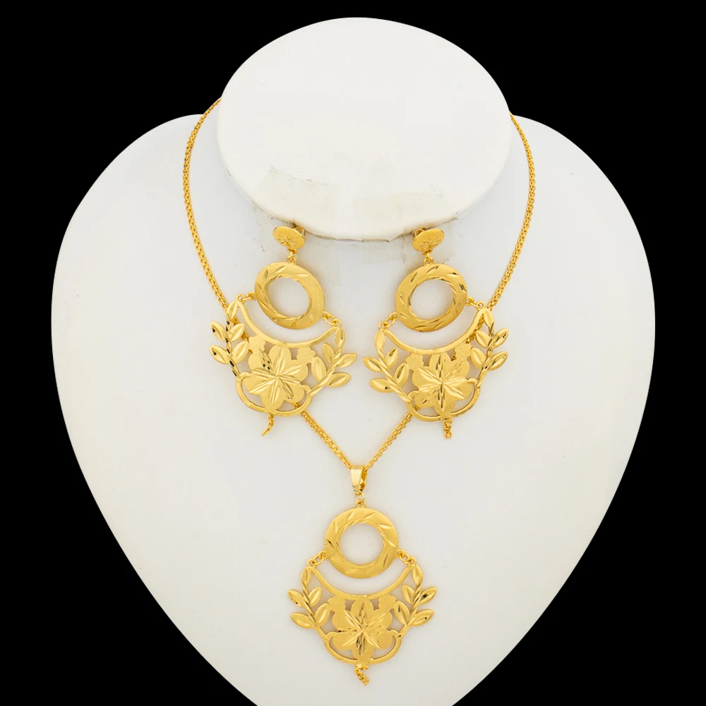 Sweet Heart Design Earrings and Necklace Set Dubai Women Party Jewelry Set Africa India Nigeria Wedding Gift Party Accessories