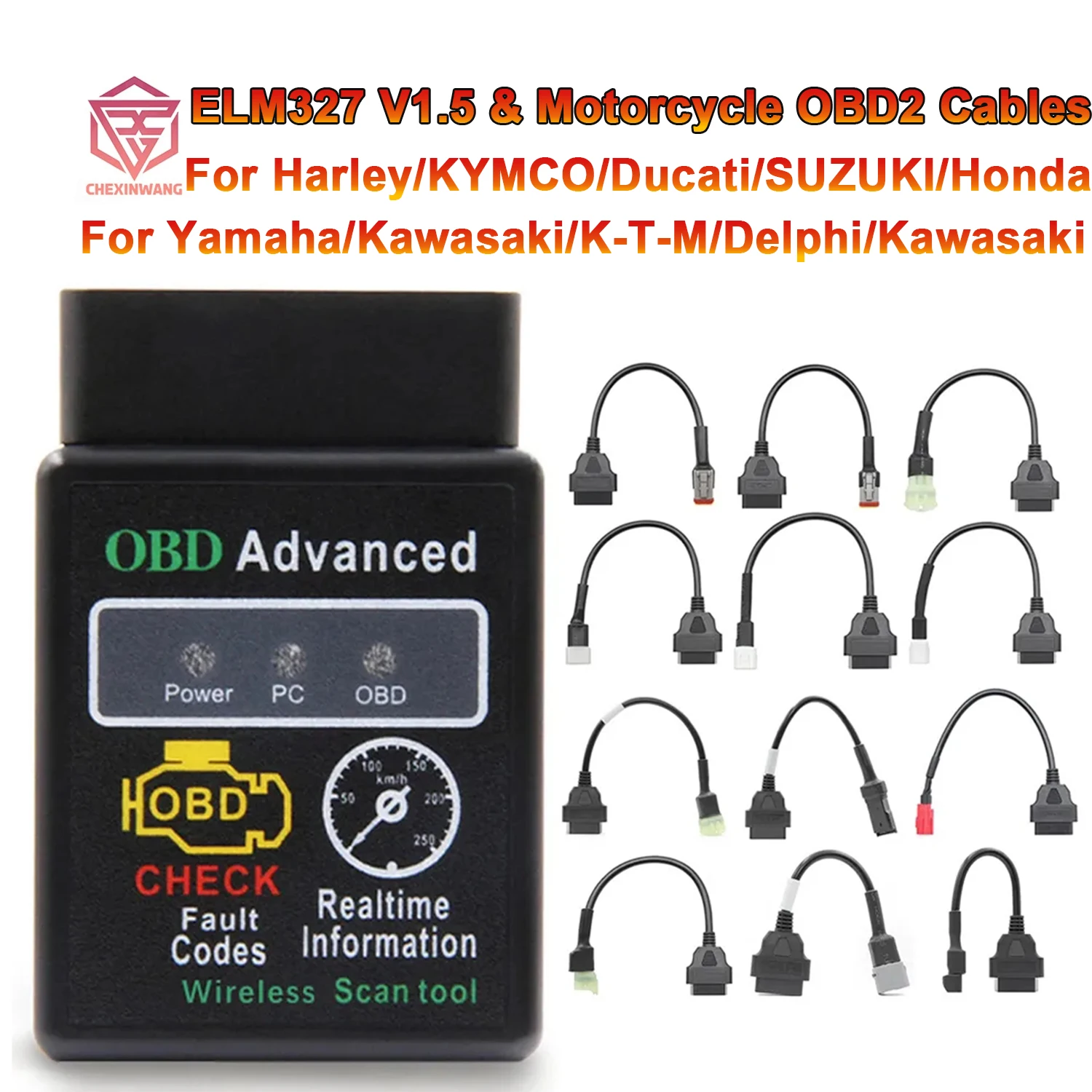 Motorcycle OBD2 Cables & ELM327 V1.5 For YAMAHA For HONDA For SUZUKI EFI Motobike Fault Diagnosis Tool Support Bluetooth