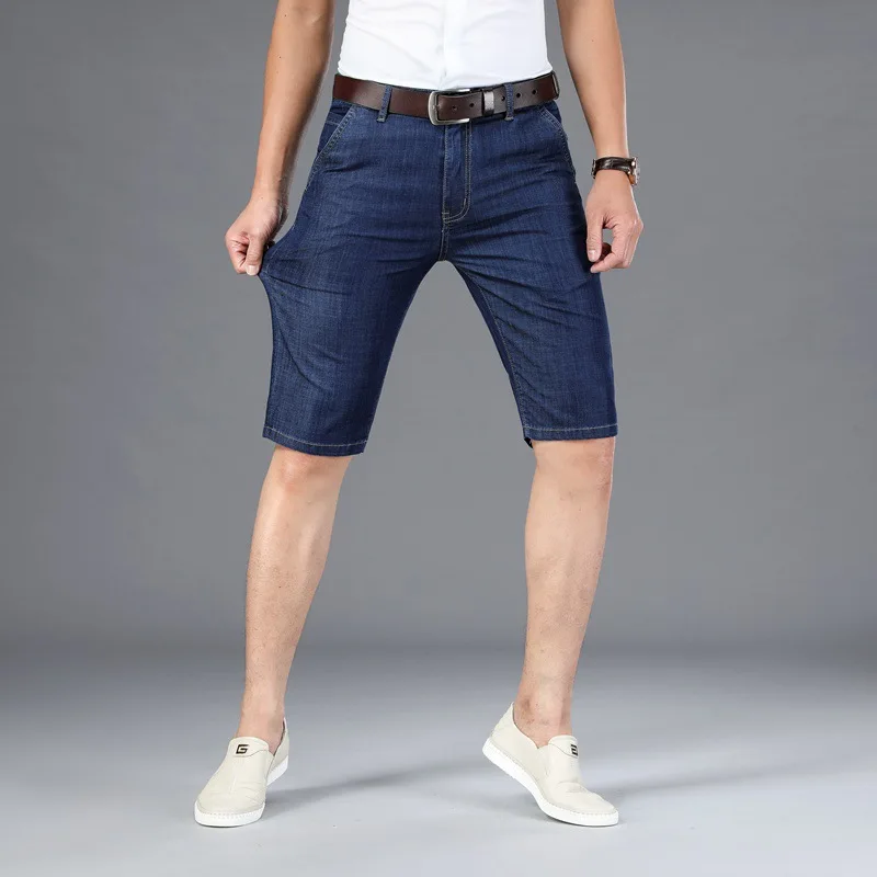 Open-Seat Pants Invisible Zipper Car Driver\'s Love Summer Thin Denim Shorts Men\'s Jeans Shorts Elastic Straight Fifth Jeans