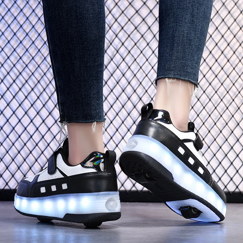 เด็ก 2 ล้อ Roller Skate รองเท้าแนวโน้มรองเท้าเด็กผู้หญิงพร้อมไฟ LED Retractable เด็ก Dual-Purpose รองเท้าผ้าใบลําลอง