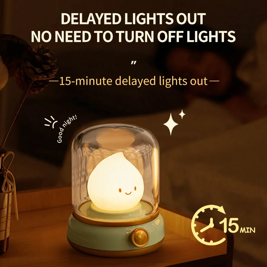 Cute Mood LED Night Light Kerosene Lamp USB Rechargeable Brightness Adjustable Retro Style Room Decoration Lamp Cartoon Gift