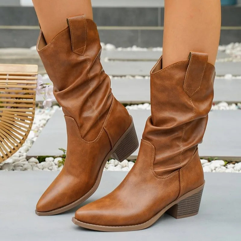 New Fashionable Versatile Pointed Middle Top Coarse Heel Women's Boots Elegant Simple Retro Comfortable Women's Boots