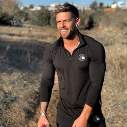 2022 New Men's skinny long sleeve T-shirt gym fitness stretch compression fast drying shirt men's exercise T-shirt top clothing