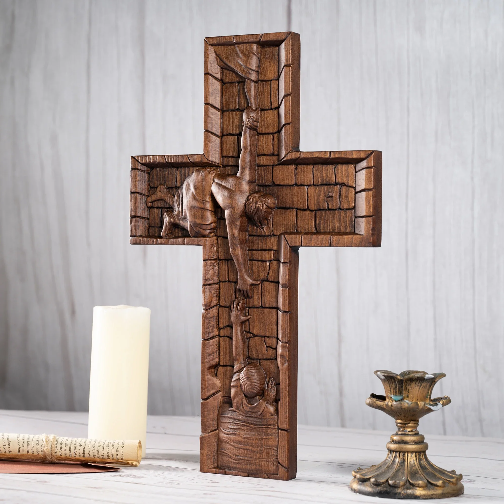 

Catholic Religious Jesus Cross Wall Savior Wooden Engraving Home Decoration