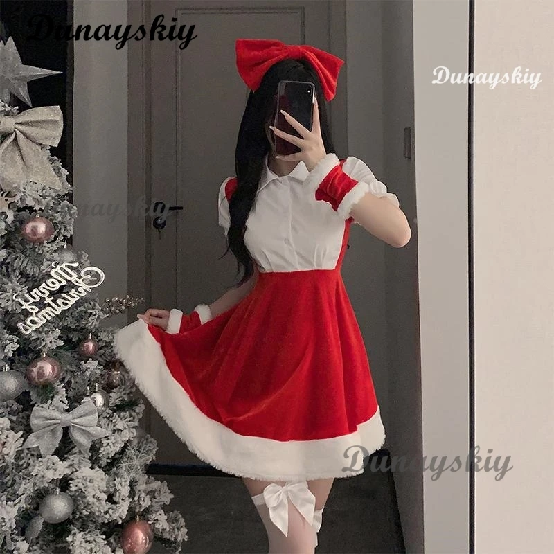 Disfraz de niña conejo Sexy de Navidad para mujer, bata de Papá Noel, traje de uniforme, vestido rojo de Navidad, lencería erótica, traje de pijama