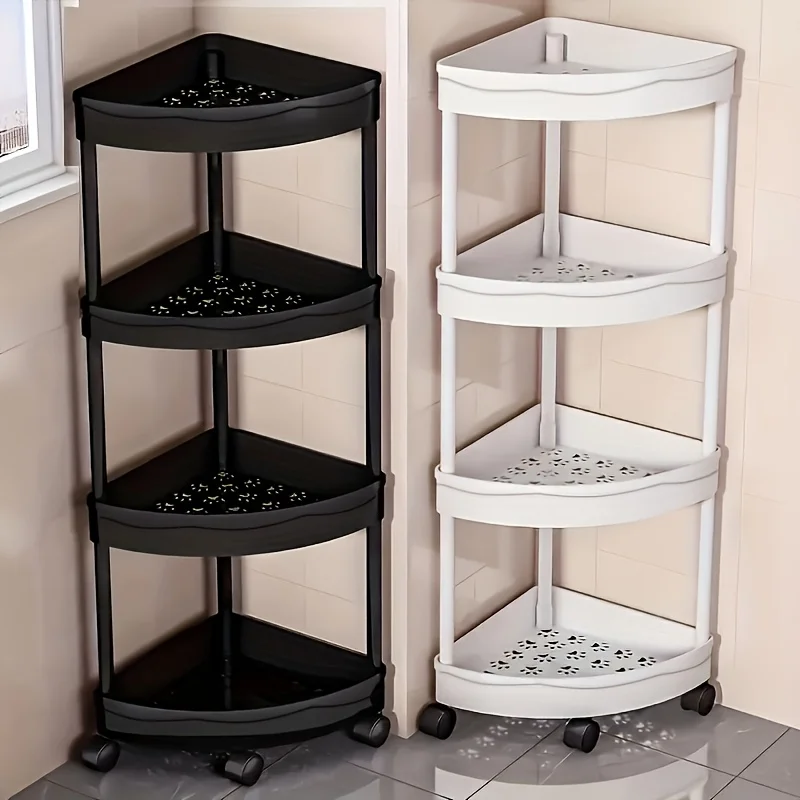 1pc Modern 3 Tier 4 Tier Foldable Corner Shelf Multifunctional Storage Rack Requires Assembly for Bathroom Kitchen111