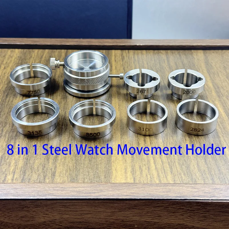 New 8 in 1 Steel Watch Movement Holder For 2000/7750/2824/3135/2671/3100/8500 Movement Rotatable Base Watch Movet Repair Tools