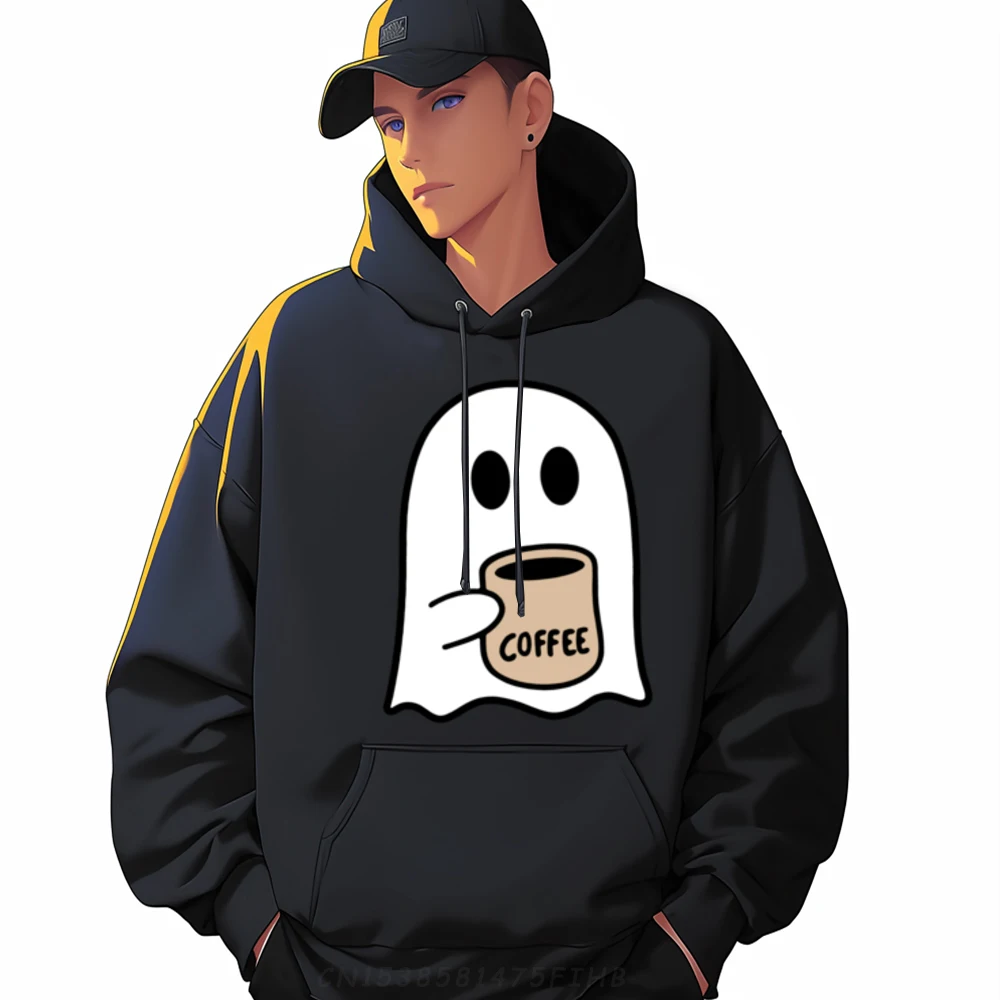 

Ghost Drinking Coffee Funny Halloween Costume Coffee Lover Funny Sweatshirts Men Camisetas Christmas