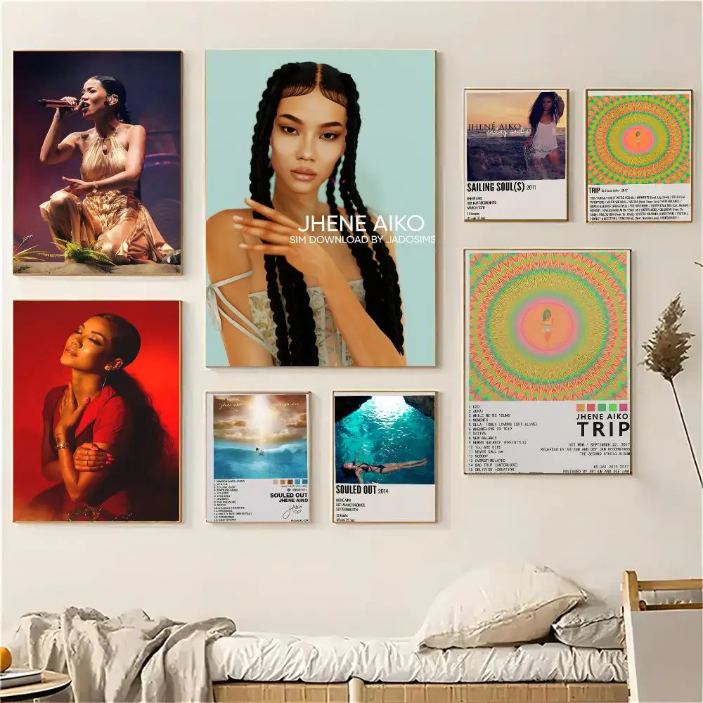 Jhené Aiko Singer Poster Self-adhesive Decal Living Room Bedroom Party Bar Decor Moisture-proof Fade-resistant