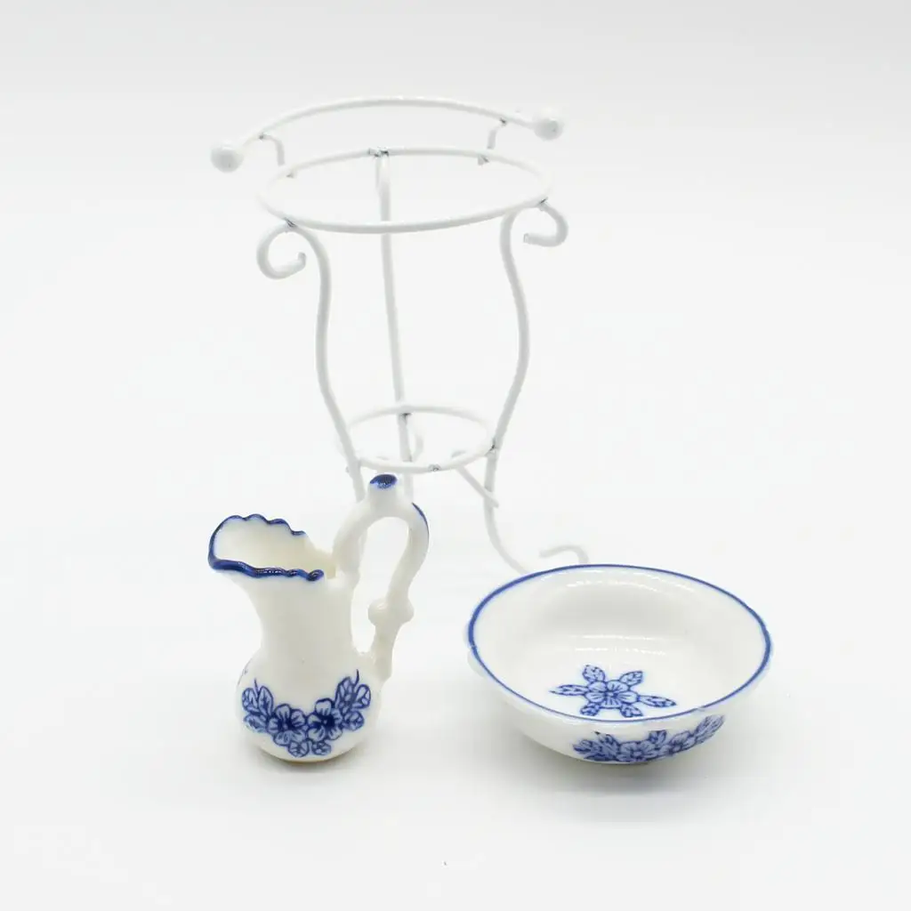 Juego de muebles para muñecas con estante para fregadero y olla de agua en miniatura, perfecto /12