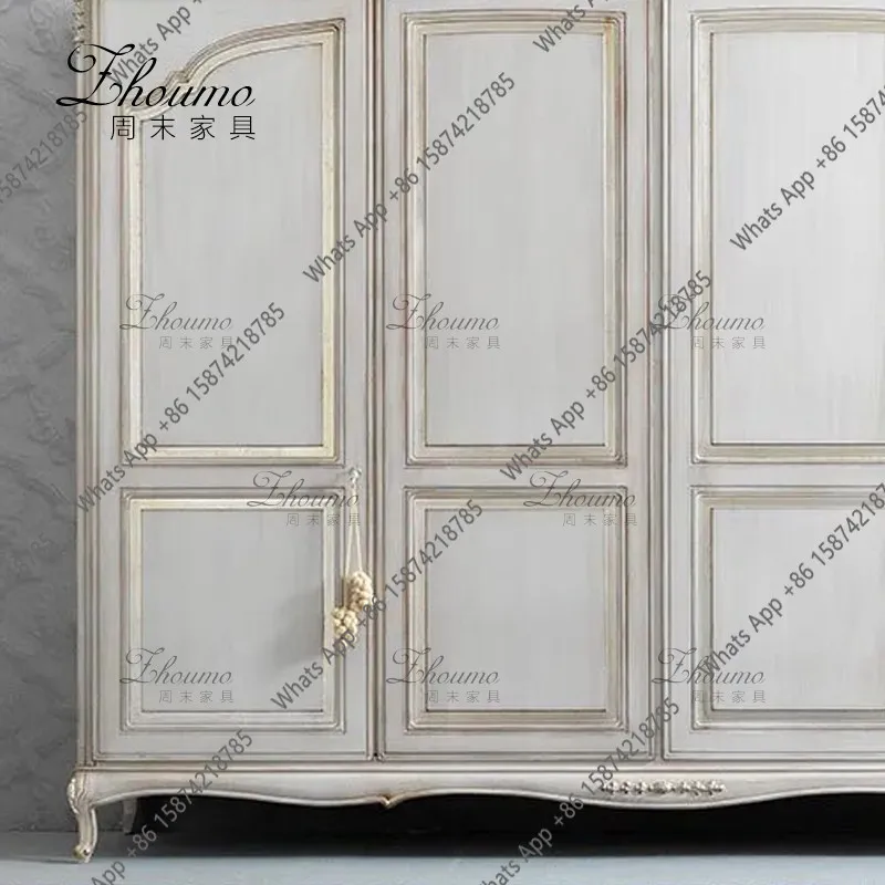 French light luxury four-door wardrobe antique white carved solid wood independent wardrobe neoclassical master bedroom wardrobe