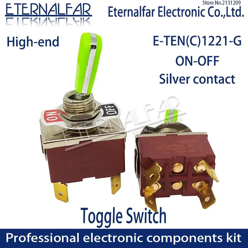 12MM E-TEN1221 High-end Quality Silver Contact DPST 16A 250V AC ON-OFF 4Pin Reset Rocker Toggle Slide Switch Waterproof