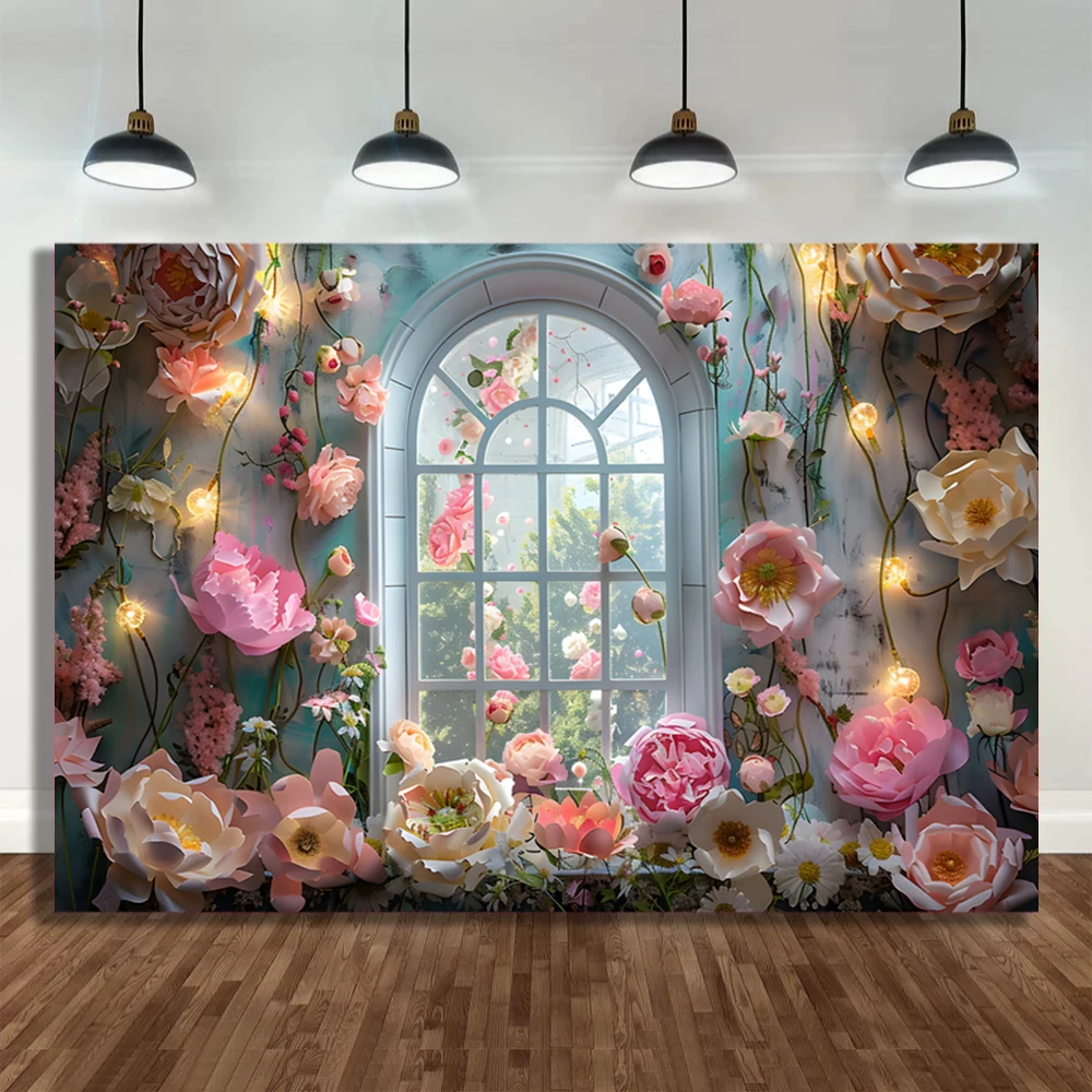 

Photography Background Vintage Room Window Curtain Flowers Adult Birthday Pregnant Portrait Decor Backdrop Photo Studio