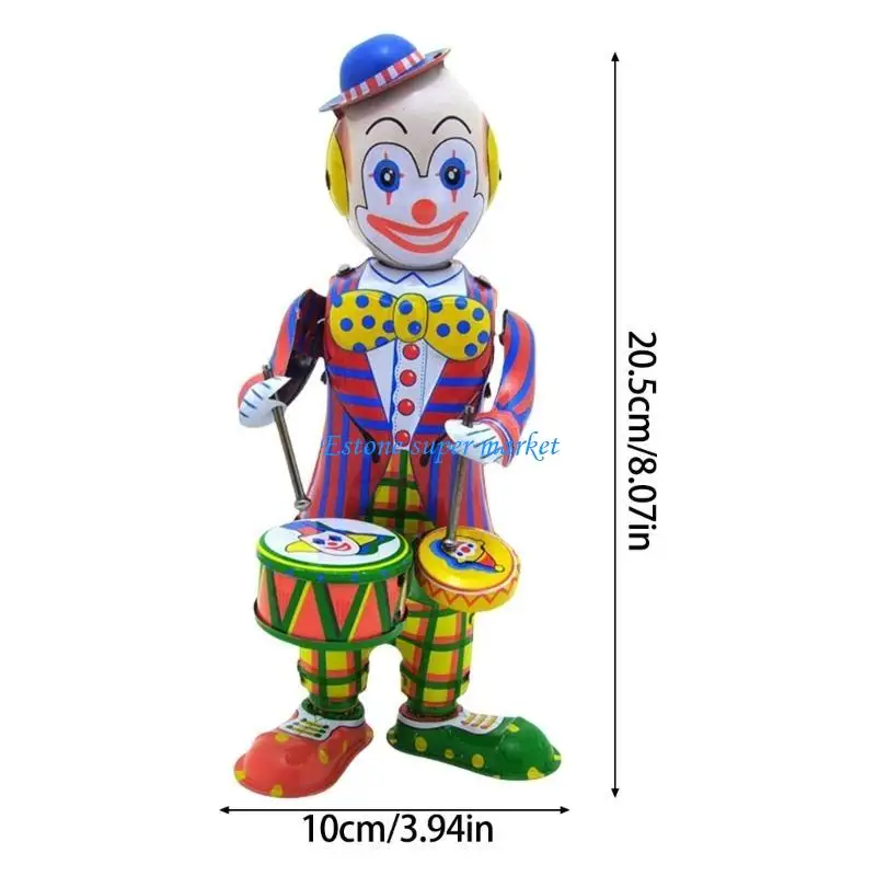 090B Palhaço clássico lata toca estátua brinquedo bateria para colecionador nostálgico