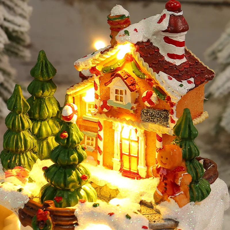 Christmas Musical House Figurine LED Night Light Music Box 8 Songs USB Powered Tabletop Cottage Decor Xmas Gift Home Ornament