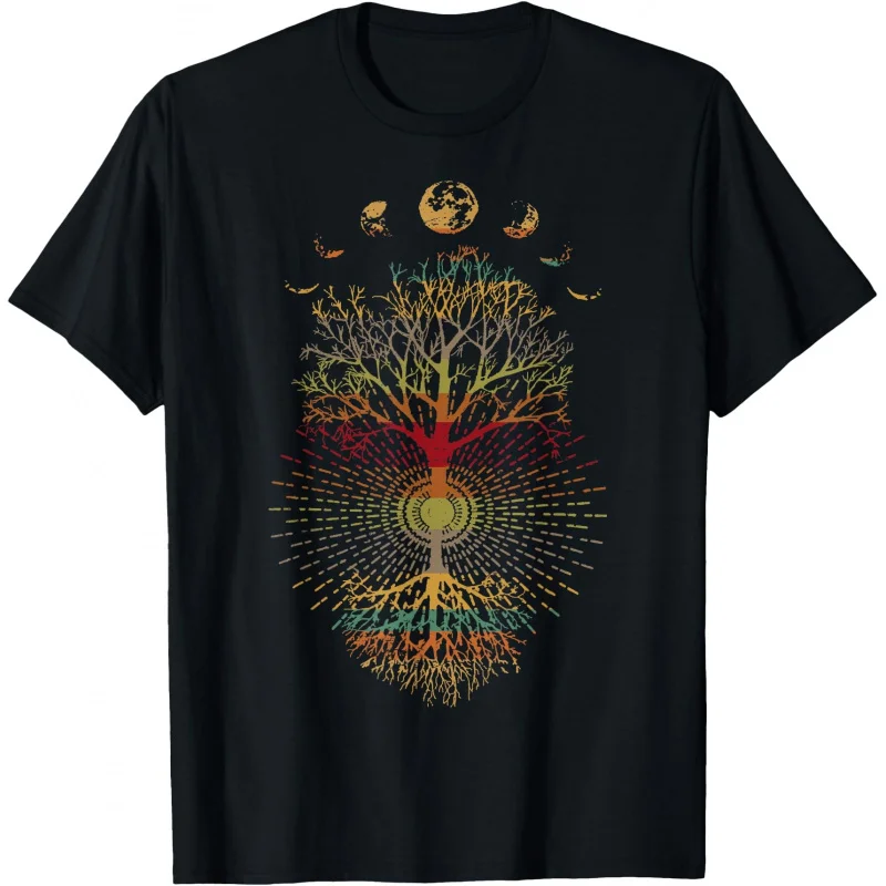 

Phases of The Moon Retro 60's 70's Vibe Tree of Life Nordic Gift T-Shirt Norse Myths Valhalla Graphic clothes All size tops